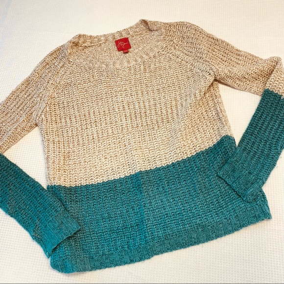 John + Jenn Color Block Lightweight Teal Retro Style Boxy Sweater size Small - Picture 12 of 14